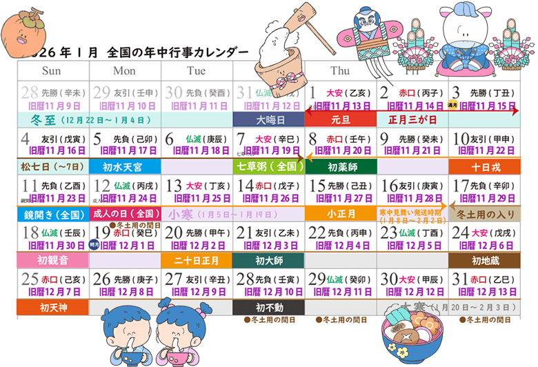 2026年1月｜全国の年中行事をカレンダーで紹介！