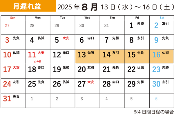 全国的なお盆休みは8月13日（水）〜17日（日）も