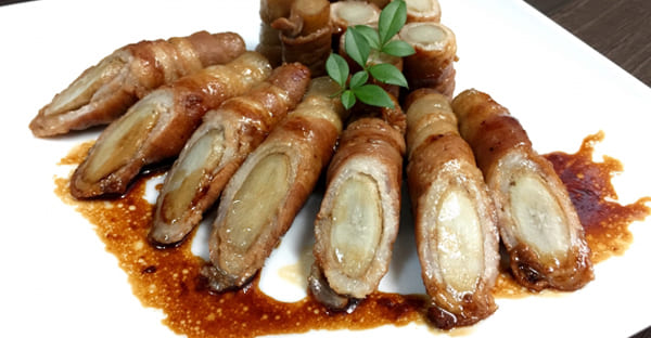 ハレの料理の定番レシピ② グンボーマチ（豚肉のごぼう巻き）