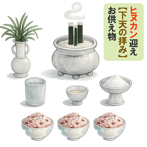 下天の拝みで供える「うさぎむん（お供え物）」