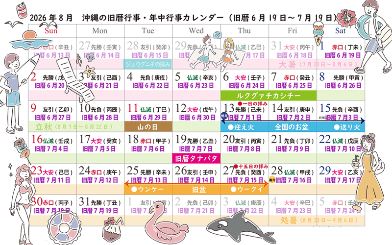 2026年8月の沖縄旧暦行事カレンダー
