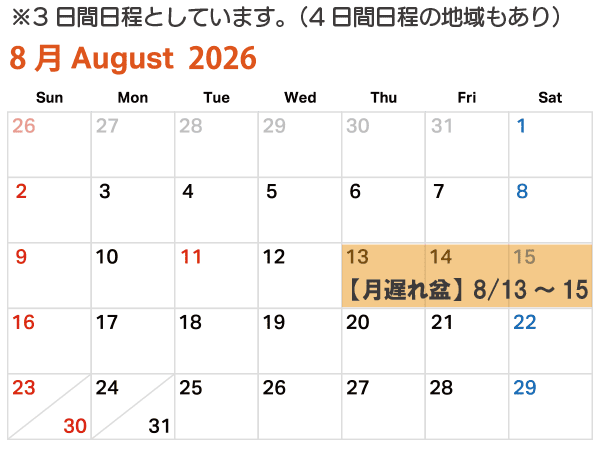 全国に広がる「月遅れ盆」｜8月13日〜16日が一般的