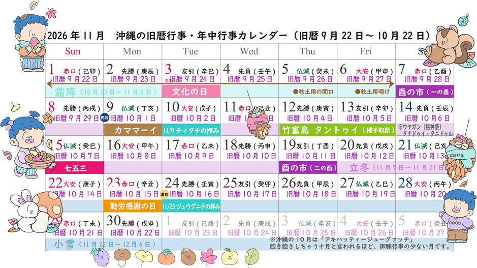 2026年11月は旧暦9月22日〜10月22日