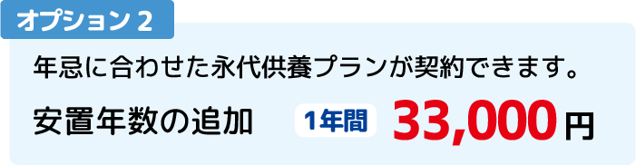 オプション2:年忌に合わせた永代供養プランが契約できます。安置年数の追加。1年間 33,000円(税込)